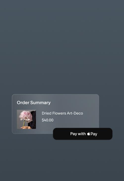 Order summary with item in cart and CTA, "Pay with Apple Pay."